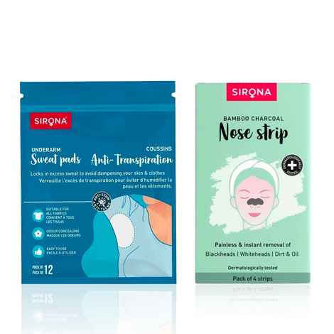 Sirona Face & Body Care Combo – Bamboo Charcoal Nose Strips (4 pcs) + Underarm Sweat Pads (12 pcs) Combo of 2
