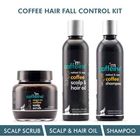 Buy mCaffeine Coffee Hair Fall Control Kit with Protein, Redensyl, Natural AHA & Argan Oil | Shampoo, Hair Oil, Scalp Scrub | All Hair Types | Sulphate & Silicone Free 700 ml - Purplle