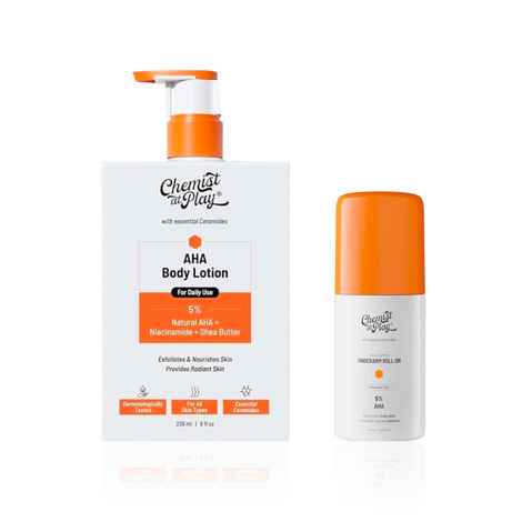 Buy Chemist at Play Bright & Smooth Skin Duo |For brighter, softer skin and odour protection | AHA Body Lotion (236 ml) + Underarm Roll-On (40 ml) Combo of 2 - Purplle