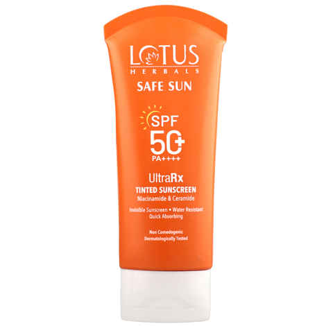 Buy Lotus Herbals SafeSun UltraRx Tinted-S1 Sunscreen SPF 50+ for UV/Blue Filters, Broad Spectrum Protection with Niacinamide and Ceramide, Non Oily, Dermatologically Tested, For Oily, Dry, Combination Skin, 75 gm - Purplle