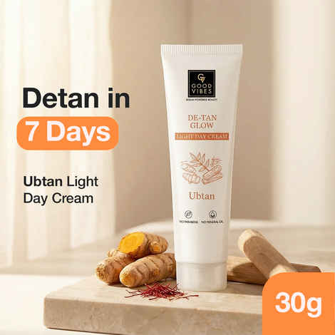 Buy Good Vibes Ubtan De-Tan Glow Light Day Cream with Serum-Powered Beauty (30 gm) | Brightening & De-Tan Care | Lightweight, Non-Greasy Moisturiser | Fresh Glow | For Normal to Dry Skin - Purplle