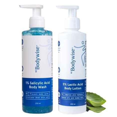 Be Bodywise Clear Skin Combo of 2|Helps Prevent Body Acne ( 1% Salicylic Acid Body Wash 250 ml + 5% Lactic Acid Body Lotion 200 ml)