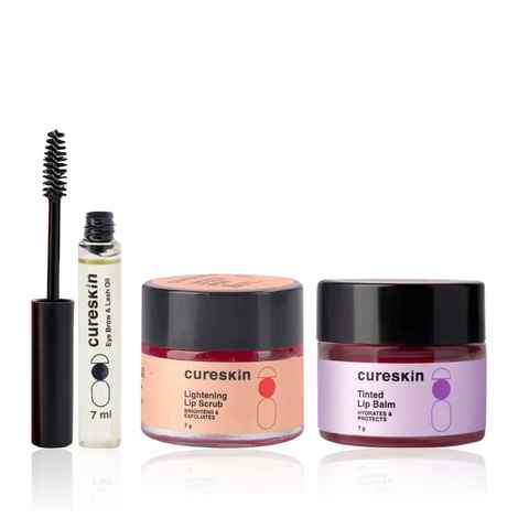Cureskin Signature Lash & Lip Ritual | Target Stubborn Pigmentation and Achieve Defined, Fuller Lashes and Brows | Includes Growth Oil, Brightening Scrub, and Hydrating Balm (7 ml + 7 gm + 7 gm) Combo of 3