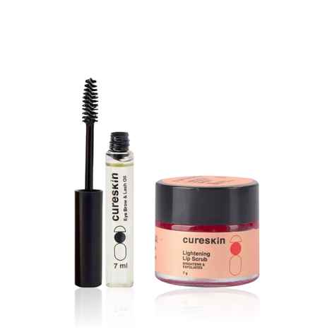 Cureskin Eye & Lip Enhancement Duo | Nourishes and Strengthens Lashes/Brows with Growth Serum, and Exfoliates & Brightens Dark Lips with Beetroot Scrub | Daily Definition Kit (7 ml + 7 gm) Combo of 2
