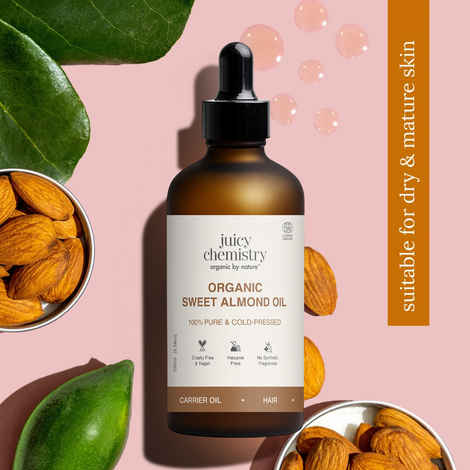 Buy Juicy Chemistry 100% Pure & Organic Sweet Almond Oil, 100 ml | Moisturizes Skin | Nourishes Hair & Supports Sensitive Skin | Cold-Pressed | Certified Organic - Purplle