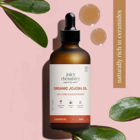 Buy Juicy Chemistry Organic Jojoba Oil, 100 ml | 100% Pure, Cold-Pressed & Certified Organic | Balances Sebum | Controls Acne | Deeply Moisturises Skin & Hair - Purplle