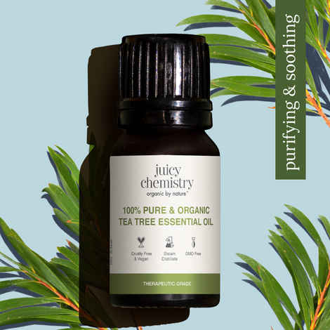 Buy Juicy Chemistry 100% Pure & Organic Tea Tree Essential Oil, 10 ml | Antibacterial & Anti-Acne Oil for Skin, Hair & Scalp | Certified Organic | Steam-Distilled - Purplle