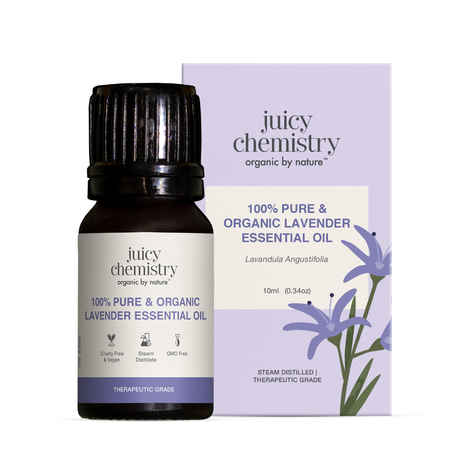 Buy Juicy Chemistry 100% Pure & Organic Lavender Essential Oil, 10 ml | Calming, Soothing & Aromatherapy Oil for Skin, Hair & Relaxation | Steam-Distilled - Purplle
