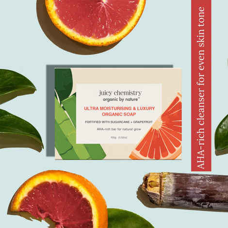 Buy Juicy Chemistry Ultra Moisturising & Luxury Organic Soap Fortified with Sugarcane & Grapefruit, 100 gm | Brightening & Hydrating Natural Soap - Purplle