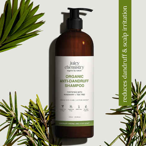 Buy Juicy Chemistry Organic Anti-Dandruff Shampoo Fortified with Rosemary & Tea Tree, 500 ml | Reduces Itchy Scalp & Flakiness | Gentle & Natural Hair Care | For Men & Women - Purplle