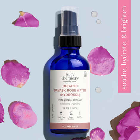 Buy Juicy Chemistry Organic Damask Rose Water (Hydrosol), 50 ml | 100% Pure Steam Distilled Toner | Hydrates | Soothes & Balances Skin | Certified Organic, Alcohol-Free Face Mist | For Men & Women - Purplle