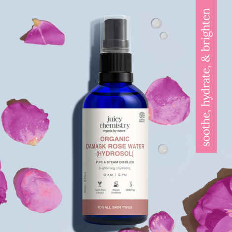 Buy Juicy Chemistry Organic Damask Rose Water (Hydrosol), 100 ml | 100% Pure Steam Distilled Toner | Hydrates | Soothes & Balances Skin | Certified Organic, Alcohol-Free Face Mist | For Men & Women - Purplle