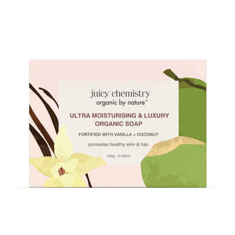 Buy Juicy Chemistry Ultra Moisturising & Luxury Organic Soap Fortified with Vanilla & Coconut, 100 gm | Hydrating & Nourishing Soap for Skin & Hair - Purplle