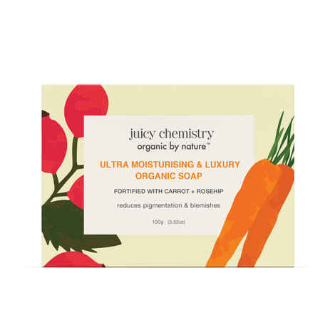 Buy Juicy Chemistry Ultra Moisturising & Luxury Organic Soap Fortified with Carrot & Rosehip, 100 gm | Brightening & Hydrating Natural Soap - Purplle