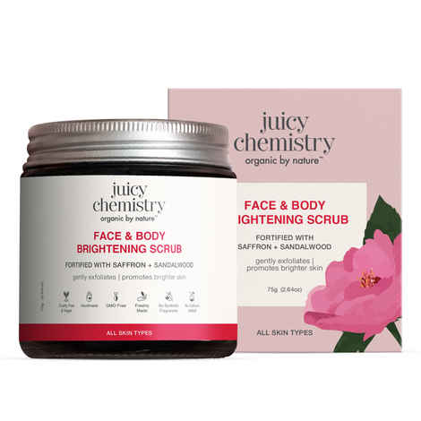 Buy Juicy Chemistry Face & Body Brightening Scrub Fortified with Saffron & Sandalwood, 75 gm | Organic Exfoliating Scrub for Glowing Skin | Smoothens Skin Texture | Promotes Brighter Skin - Purplle