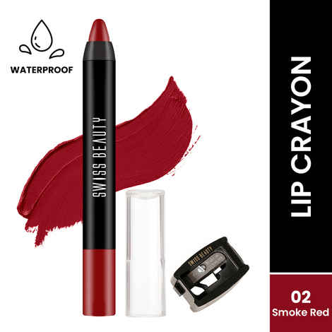 Buy Swiss Beauty Stay Maxx Lip Crayon | 12-Hour Stay | Waterproof | Smudge-Proof | Matte Finish | Hydrating Formula| Free Sharpener Included - Smoke Red 3.5 gm - Purplle