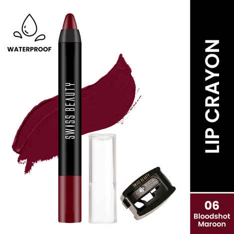 Buy Swiss Beauty Stay Maxx Lip Crayon | 12-Hour Stay | Waterproof | Smudge-Proof | Matte Finish | Hydrating Formula| Free Sharpener Included - Bloodshot Maroon 3.5 gm - Purplle