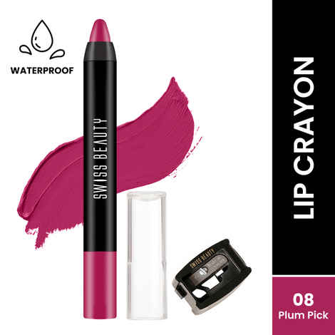Buy Swiss Beauty Stay Maxx Lip Crayon | 12-Hour Stay | Waterproof | Smudge-Proof | Matte Finish | Hydrating Formula| Free Sharpener Included - Plum Pick 3.5 gm - Purplle
