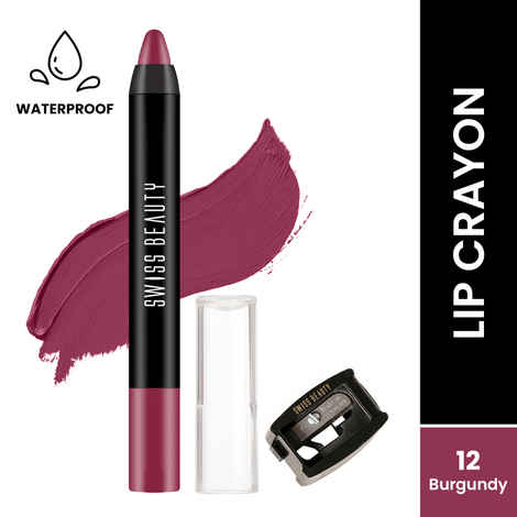 Buy Swiss Beauty Stay Maxx Lip Crayon | 12-Hour Stay | Waterproof | Smudge-Proof | Matte Finish | Hydrating Formula| Free Sharpener Included - Burgundy 3.5 gm - Purplle