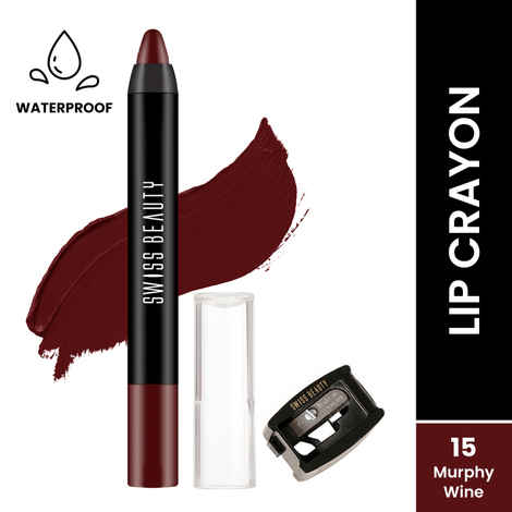 Buy Swiss Beauty Stay Maxx Lip Crayon | 12-Hour Stay | Waterproof | Smudge-Proof | Matte Finish | Hydrating Formula| Free Sharpener Included - Murphy Wine 3.5 gm - Purplle