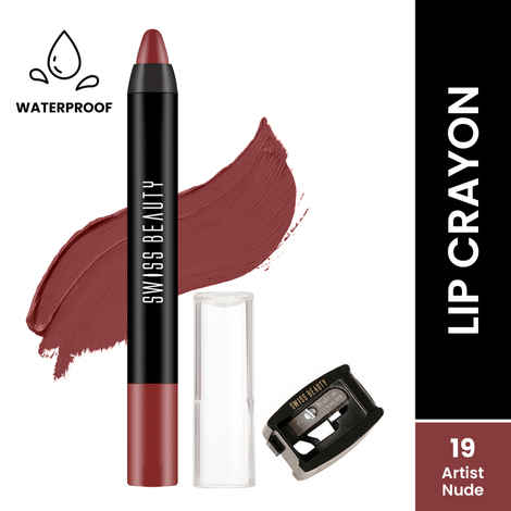 Buy Swiss Beauty Stay Maxx Lip Crayon | 12-Hour Stay | Waterproof | Smudge-Proof | Matte Finish | Hydrating Formula| Free Sharpener Included - Artist Nude 3.5 gm - Purplle
