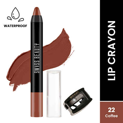 Buy Swiss Beauty Stay Maxx Lip Crayon | 12-Hour Stay | Waterproof | Smudge-Proof | Matte Finish | Hydrating Formula| Free Sharpener Included - Coffee 3.5 gm - Purplle