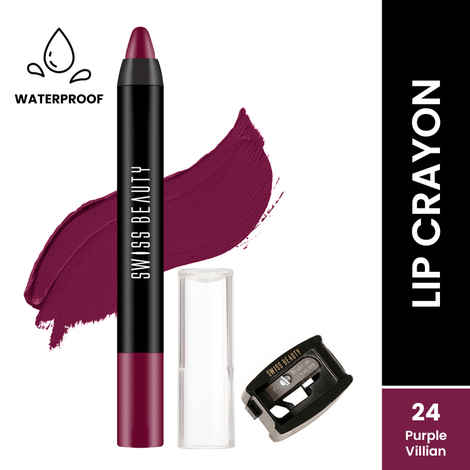 Buy Swiss Beauty Stay Maxx Lip Crayon | 12-Hour Stay | Waterproof | Smudge-Proof | Matte Finish | Hydrating Formula| Free Sharpener Included - Purple Villain 3.5 gm - Purplle