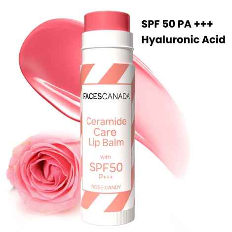 Buy FACES CANADA Ceramide Care Lip Balm - Rose Candy 02, 4 gm | SPF 50 PA +++ Protection | Hydrates Dry & Chapped Lips | Repairs Lip Barrier | With Hyaluronic Acid & Shea Butter Infused - Purplle