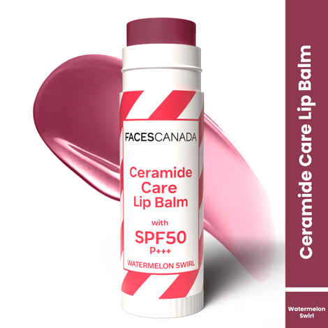 Buy FACES CANADA Ceramide Care Lip Balm - Watermelon Swirl 03, 4 gm | SPF 50 PA +++ Protection | Hydrates Dry & Chapped Lips | Repairs Lip Barrier | With Hyaluronic Acid & Shea Butter Infused - Purplle