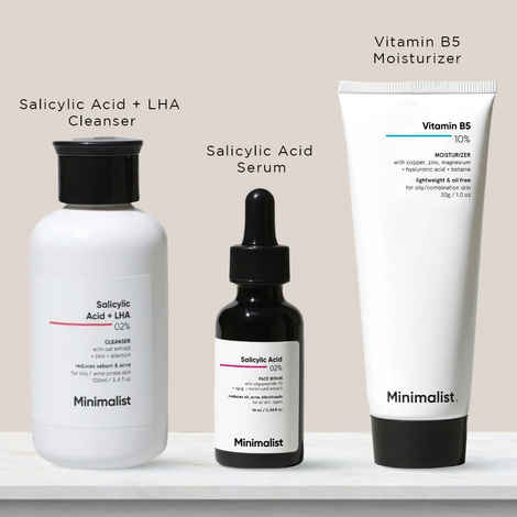Minimalist Anti Acne Mini Kit: (Cleanser 100 ml) + Salicylic Acid 2% Serum (10 ml) + Moisturizer (30gm) Combo of 3