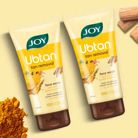 Joy Ubtan tan removal Face Wash - (150 ml x 2) | Enriched with Turmeric, Saffron & Sandal | Suitable for All Skin Types - Pack of 2