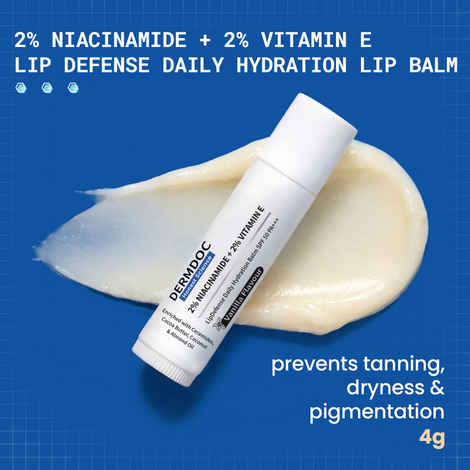 Buy DermDoc 2% Niacinamide + 2% Vitamin E Vanilla Lip Defense Lip Balm SPF 50 PA+++ | Hydrates, Repairs & Protects Dry, Chapped Lips | UV Defense + 4 Hr Water Resistance | Deep Moisturization Coconut & Almond Oil - 4 gm - Purplle