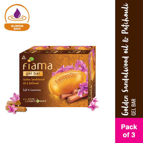 Buy Fiama Gel Bathing Bar Golden Sandalwood Oil & Patchouli with Skin Conditioners for Moisturised, 375 gm (125g - Pack of 3), For All Skin Types - Purplle