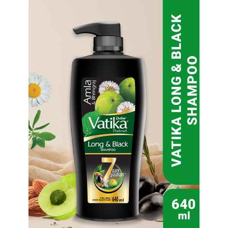 Buy Dabur Vatika Long & Black Shampoo - 640 ml | With A mla & Bhringhraj I For Shiny, Long & Black Hair | No Added Parabens | Provides Gentle Cleansing, Conditioning and Nourishment to Hair - Purplle