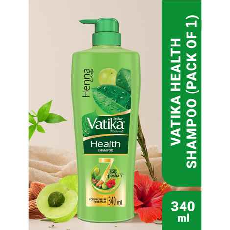 Buy Dabur Vatika Health Shampoo - 340 ml | With 7 natural ingredients | For Smooth, Shiny & Nourished Hair | Repairs Hair damage, Controls Frizz | For All Hair Types | Goodness of Henna & A mla - Purplle