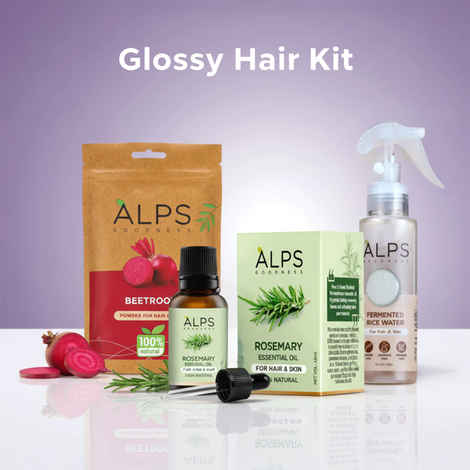 Alps Goodness Glossy Hair Combo Kit | Rosemary Essential Oil (30 ml) | Fermented Rice Water (100 ml) | Beetroot Powder (50 gm) | Nourishes Hair | Adds Shine | Strengthens Roots Combo of 3