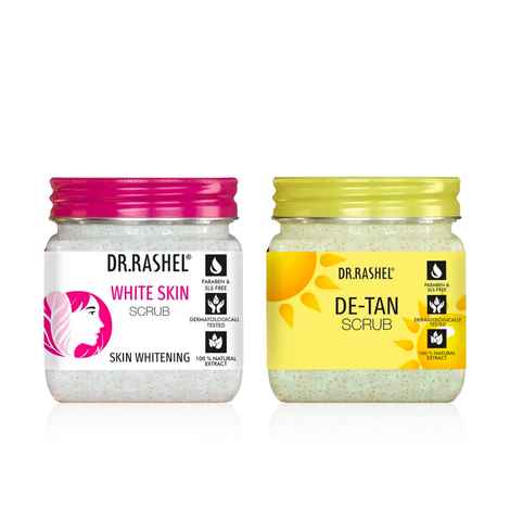 Dr.Rashel De-Tan Face & Body Scrub + Skin Whitening Face & Body Scrub Combo | Dual Action Exfoliation & Brightening for All Skin Types | Tan Removal, Glow Boost & Smooth Skin | Skincare Duo (380 ml + 380 ml) - Combo of 2