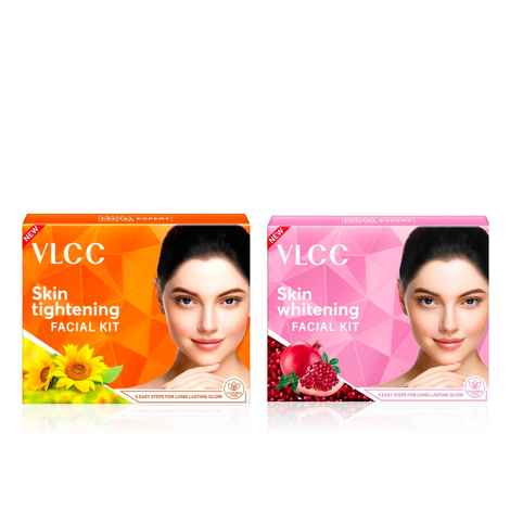 VLCC Skin Tightening Facial Kit + Skin Whitening Facial Kit Combo | Firming & Brightening Skincare for All Skin Types | Lifts, Tones & Revives Dull Skin for Youthful Radiance | Salon-Like Facial Duo (25 gm + 25 gm) - Combo of 2