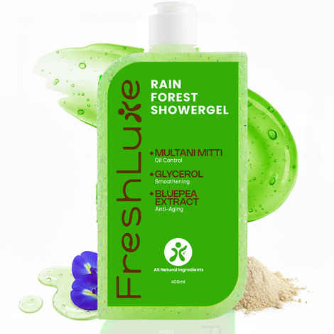 Buy FreshLuxe Rain Forest Body Wash & Shower Gel | Infused with 1% Saligaurd PCG, Glycerol & Multani Mitti | Acne Control & Cleansing | Paraben & SLS Free | Rain Bath Scent| 400 ml - Purplle
