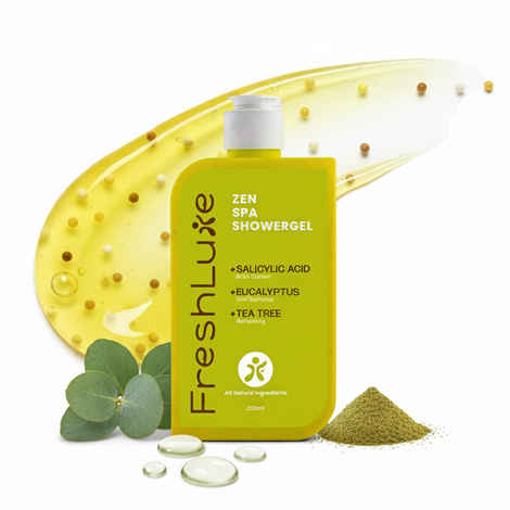 Buy FreshLuxe Zen Spa Shower Gel & Body Wash | Infused with 1% Saligaurd PCG & Salicylic Acid with TeaTree, Eucalyptus | Soothing & Anti-Bacterial | Unclogs Pores & Prevents Breakout | TeaTree Scent | 200 ml - Purplle