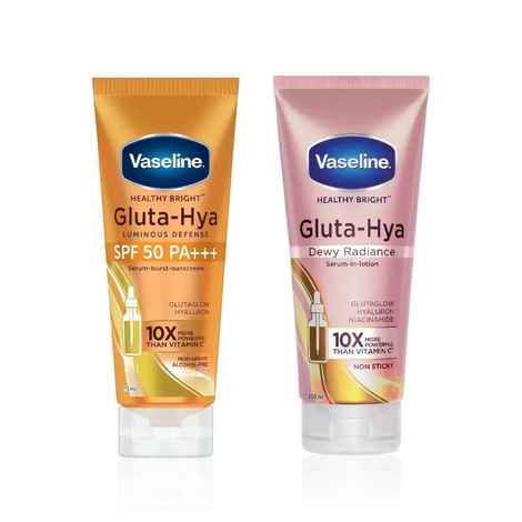 Vaseline Day Protection & Hydration Duo (Gluta Hya Antioxidant SPF 50 PA+++ Sunscreen – 175 ml + Gluta-Hya Dewy Radiance Lotion – 200 ml) Combo of 2