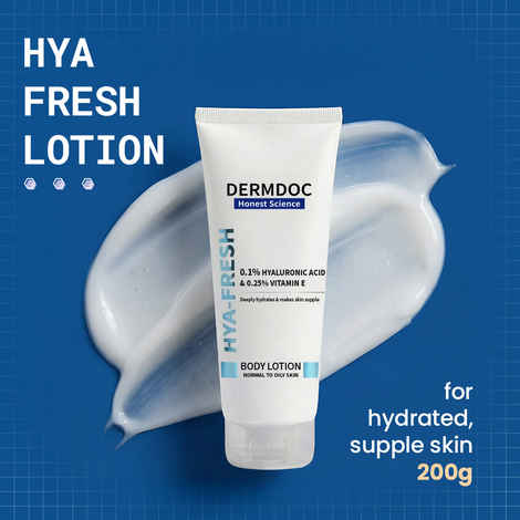 DERMDOC Hya-Fresh Body Lotion (200 ml) | With 0.1% Hyaluronic Acid, 0.25% Vitamin E & Glycerin | Deep Hydration | Lightweight & Fast-Absorbing | Plump, Supple Skin | Non-Greasy | For Normal to Oily Skin