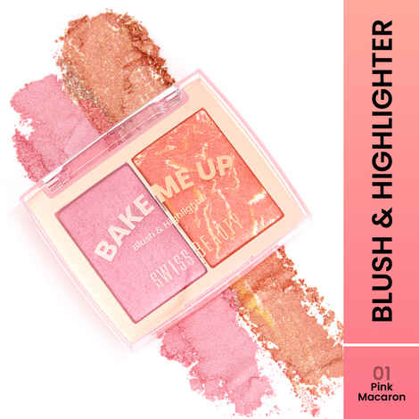 Swiss Beauty Bake Me Up Blush & Highlighter | 2-In-1 Baked Formula - 12 gm, Pink Macaron