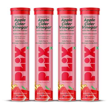Buy PLIX Apple Cider Vinegar Effervescent for Weight Loss (Juicy Watermelon) - 60 Tablets, Pack Of 4 (ACV) - Purplle