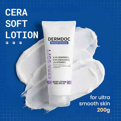 DERMDOC Cera-Soft Body Lotion (200 ml) | With 0.1% Ceramides, 0.5% Squalane, 1% Vitamin E| Deep Moisturisation | Long-Lasting Hydration | Smooth & Supple Skin | Strengthens Skin Barrier | Non-Greasy | For Normal to Dry Skin