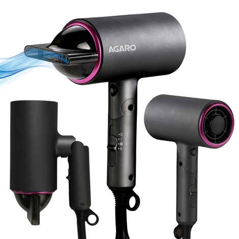 AGARO HD-1214 Premium Hair Dryer with 1400 Watts Motor, 3 Temperature Settings & Cool Shot Button- Black - 1 pc