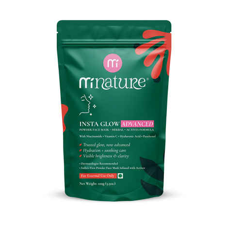 MINATURE Insta Glow Advanced Powder Face Mask 100 gm| Enriched with Multani Mitti, Rose Petal, Hibiscus, Neem & Licorice | Infused with Niacinamide, Vitamin C & Hyaluronic Acid | For Smooth, Fresh & Glowing Skin | 100% Natural Herbal & Active Blend