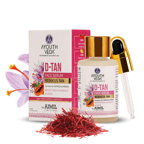 Buy Ayouthveda D-Tan Face Serum with Saffron & Papaya for Reducing Tan Net qty.- 30 ml - Purplle