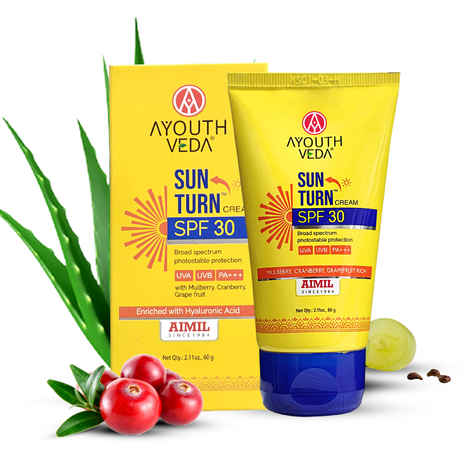 Buy Ayouthveda Sun Turn Cream SPF 30 for Turning Away Harsh Effects of Sun Net qty.- 60 gm - Purplle