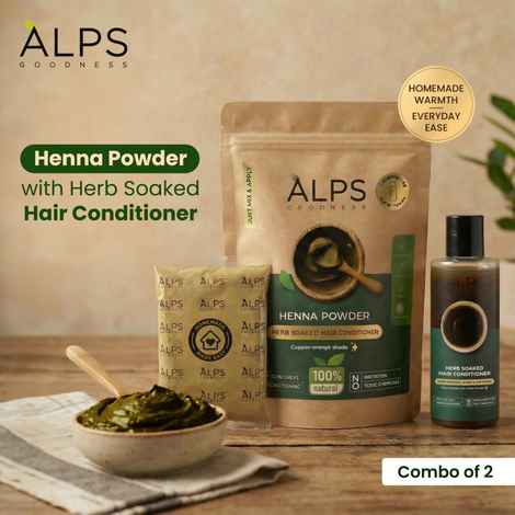 Buy Alps Goodness Henna Powder with Herb-Soaked Hair Conditioner | Henna Powder | Conditioning water | Ready-to-Mix Herbal Henna Kit | Henna for hair | Grey Coverage & Conditioning | No Toxic Chemicals | 50 gm + 150 ml - Purplle